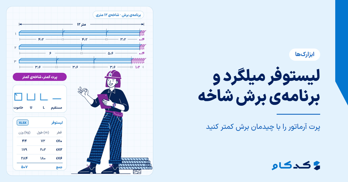 لیستوفر میلگرد و برنامه‌ی برش شاخه: پرت آرماتور را کم کنید