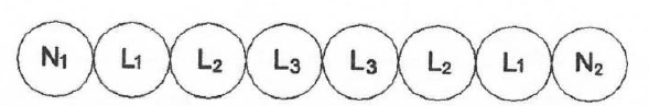 شکل ۱۳-۷-۱-۷-۱:۱ آرایش چسبیده به هم و همتراز برای ۶ رشته کابل تک رشته موازی (سه فاز)