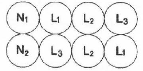 شکل ۱۳-۷-1-۷-1: 2 آرایش چسبیده به هم و در دو تراز برای ۶ رشته کابل تک رشته موازی (سه فاز)